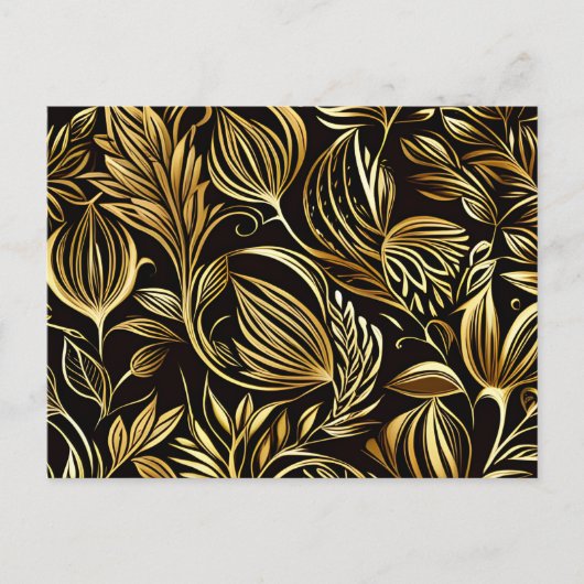 Carte Postale Modèle Floral Or Sur Noir (Devant)