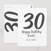 Carte Postale modèle noir date nom année 30e anniversaire  (Devant / Derrière)