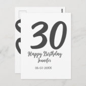 Carte Postale modèle noir date nom anniversaire 30 ans  (Devant / Derrière)