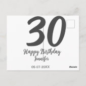 Carte Postale modèle noir date nom anniversaire 30 ans  (Dos)