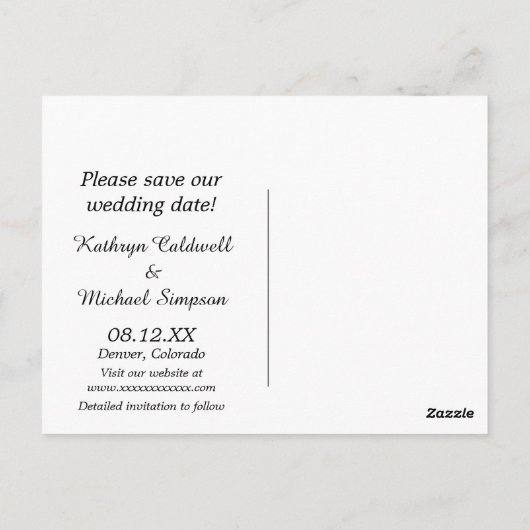 Carte Postale Modèle photo de script blanc Enregistrer le Mariag (Dos)