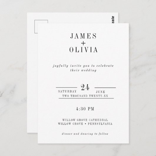 Carte Postale Modèle simple Faire-part de mariage (Devant / Derrière)