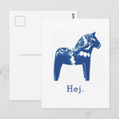 Carte Postale Modèle suédois Hej Dala Horse bleu blanc (Devant / Derrière)