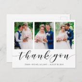 Carte Postale Modern 3 Photo Collage Mariage de script noir (Devant / Derrière)