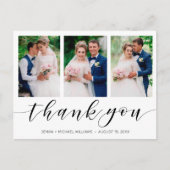 Carte Postale Modern 3 Photo Collage Mariage de script noir (Devant)