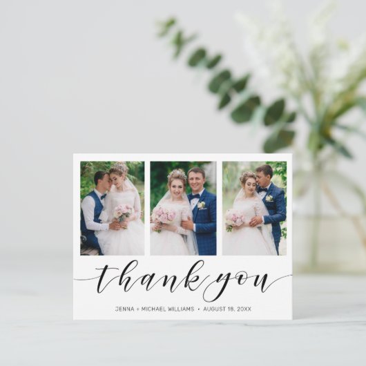 Carte Postale Modern 3 Photo Collage Mariage de script noir (Debout devant)