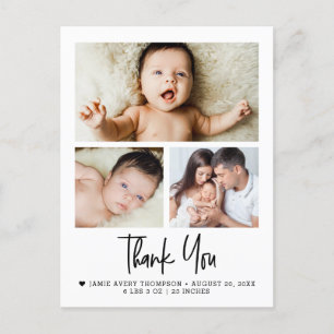 Carte Postale Modern 3 Photo Collage Merci bébé naissance