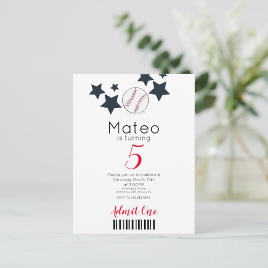 Carte Postale Modern Baseball Pattern Ticket Style Party (Debout devant)