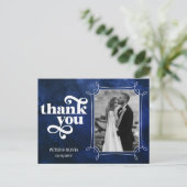 Carte Postale Modern Blue Wedding Thank You Photo (Debout devant)