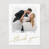 Carte Postale Modern Brush Photo Gold Script Wedding Thank You (Devant)