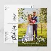 Carte Postale Modern Brush Script | Mariage Photo Merci W (Devant / Derrière)