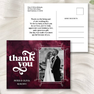 Carte Postale Modern Burgundy Wedding Thank You Photo