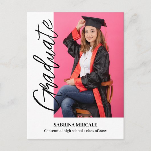 Carte Postale Modern Calligraphy Photo Graduation Invitation (Devant)