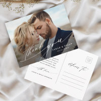 Modern Chic Calligraphy Wedding Photo Thank You