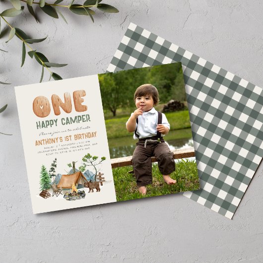 Carte Postale Modern Cute One Happy Camper Photo 1er anniversair