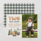 Carte Postale Modern Cute Two Happy Camper Photo 2e anniversaire (Devant / Derrière)