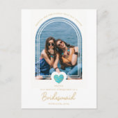 Carte Postale Modern Fancy Bridesmaid Blue Heart Photo Proposal (Devant)