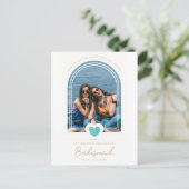 Carte Postale Modern Fancy Bridesmaid Blue Heart Photo Proposal (Debout devant)