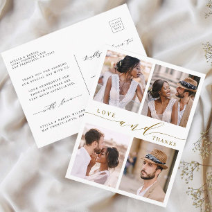 Carte Postale Modern Gold Love & Merci 4Photo Mariage Merci