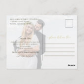 Carte Postale Modern Gold Script Photo Wedding Thank You Card (Dos)