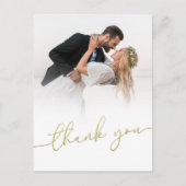 Carte Postale Modern Gold Script Photo Wedding Thank You Card (Devant)