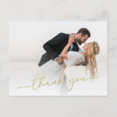 Carte Postale Modern Gold Script Photo Wedding Thank You Card (Devant)