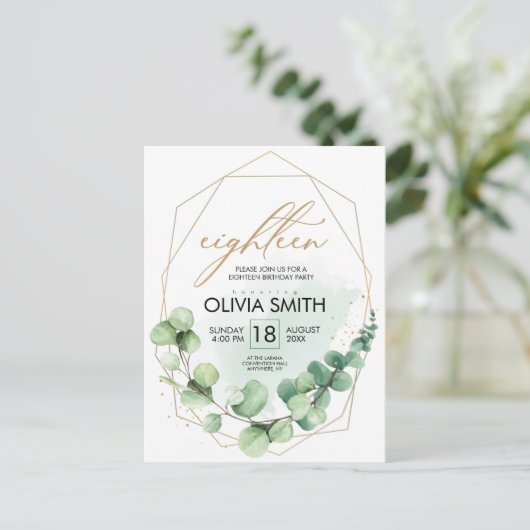 Carte Postale Modern green rustic greenery 18th birthday elegant (Debout devant)