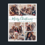 Carte Postale Modern Green Script 5 Photo Collage Noël<br><div class="desc">Elégant, moderne 5 Photo Collage Vacances Script Vert Noël Famille de photos Cartes postales. Ce modèle festif, minimaliste, fantaisiste cinq (5) photo vacances carte de voeux avec une jolie grille photo collage et dit "Joyeux Noël"! Le texte de salutation "Joyeux Noël" est écrit dans une belle main lettré tourbillonnant swash-tail...</div>