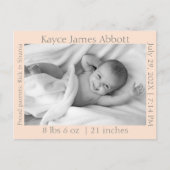 Carte Postale Modern Grey sur Pastel Saumon Faire-part de naissa (Devant)