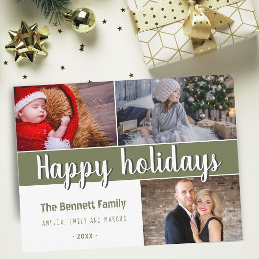 Carte Postale Modern Happy Holidays Script 3 Photo Collage