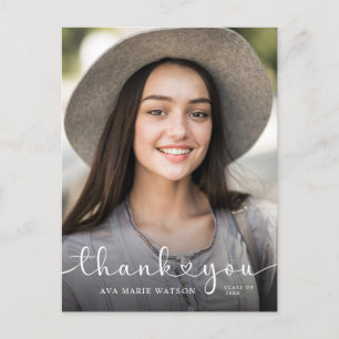 Carte Postale Modern Hearts Script Graduation Photo Thank you