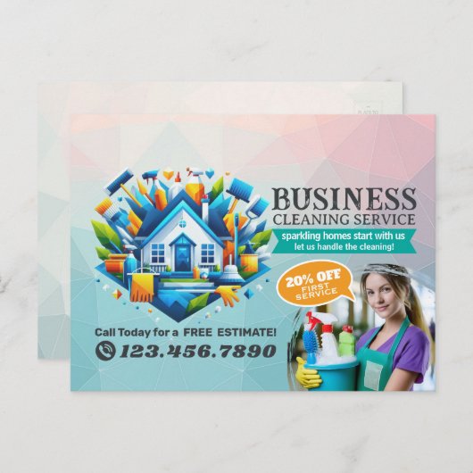 Carte Postale Modern House Cleaning Maid Service Housekeeping (Devant / Derrière)