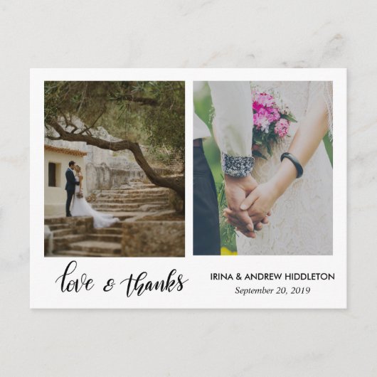 Carte Postale Modern Love & Merci Script Deux photos Mariages (Devant)