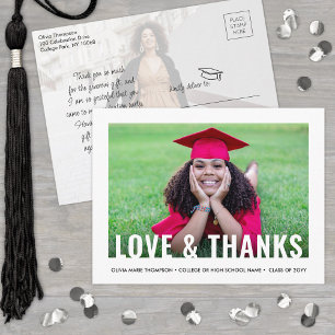 Carte Postale Modern Love & Thanks 2 Photo Graduation Merci