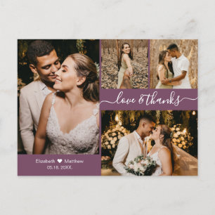 Carte Postale Modern Mauve 4 Photo Collage Mariage Merci