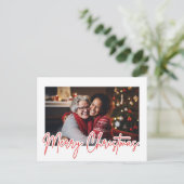 Carte Postale Modern Red Script Merry Christmas Photo (Debout devant)