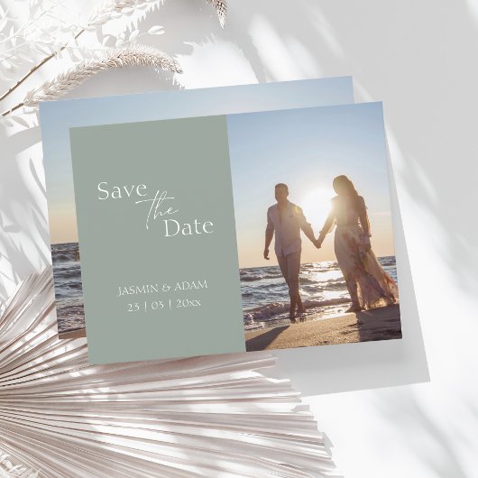 Carte Postale Modern Sage Green Photo Mariage Enregistrer la dat
