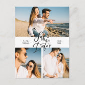 Carte Postale Modern Save the Date 3 Photo Collage Script (Devant)