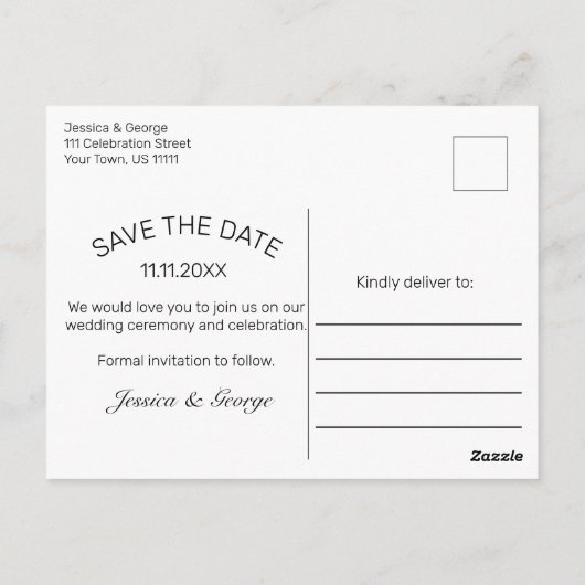 Carte Postale Modern Save the Date Faire-part de mariage Photo (Dos)