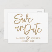 Carte Postale Modern Save the Date Gold Text (Devant / Derrière)