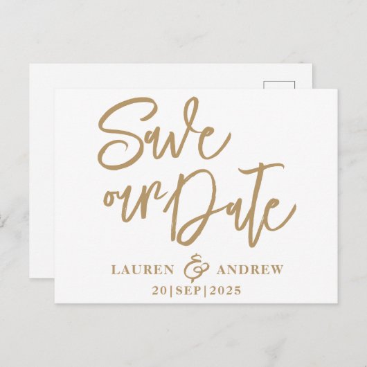 Carte Postale Modern Save the Date Gold Text (Devant / Derrière)