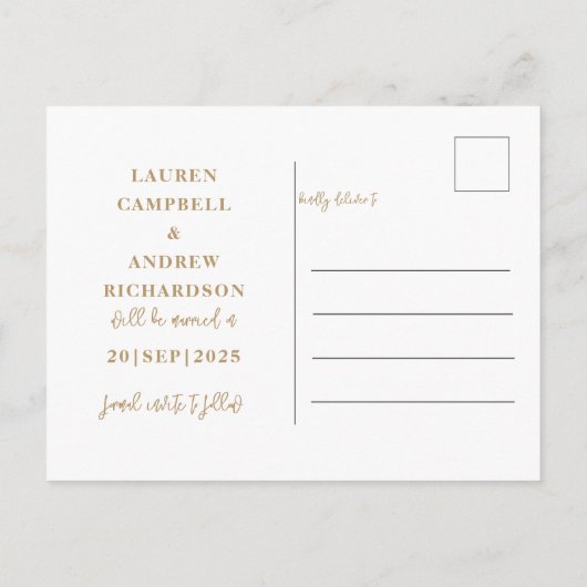 Carte Postale Modern Save the Date Gold Text (Dos)