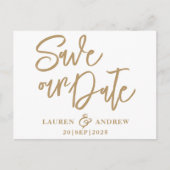 Carte Postale Modern Save the Date Gold Text (Devant)