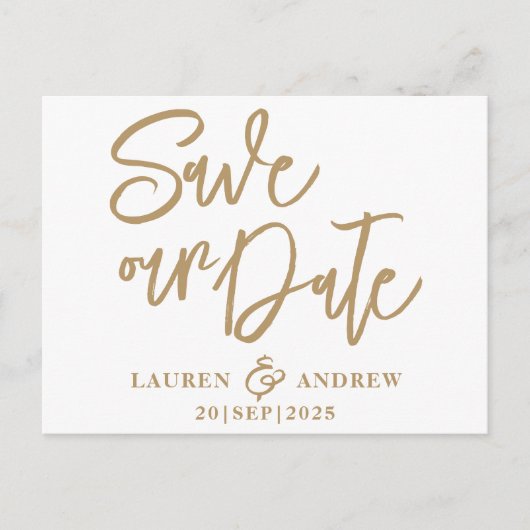 Carte Postale Modern Save the Date Gold Text (Devant)