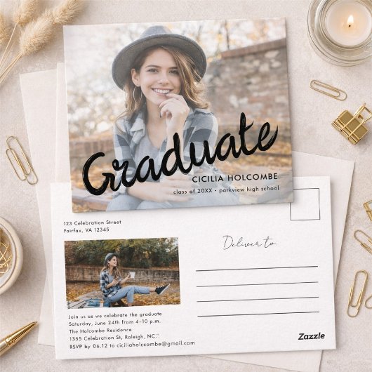 Carte Postale Modern Script Graduate Simple Photo Graduation 