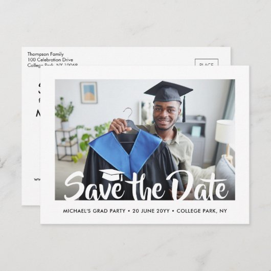 Carte Postale Modern Script Graduation Party Photo Enregistrer l (Devant / Derrière)
