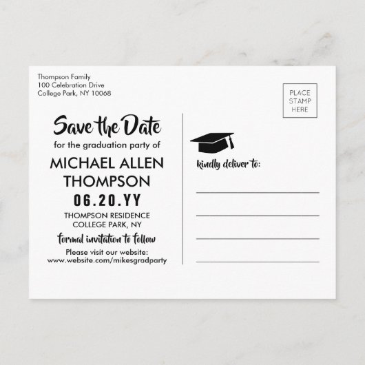 Carte Postale Modern Script Graduation Party Photo Enregistrer l (Dos)