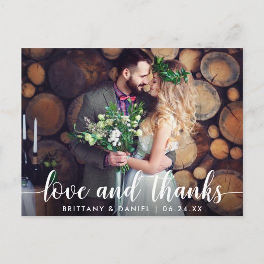 Carte Postale Modern Script Love et Merci Mariage Couple (Devant)