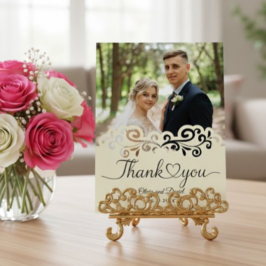 Carte Postale Modern Script Love Heart Wedding Flat Thank You Po