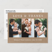 Carte Postale Modern Simple Love Thanks 3 Mariage photo Kraft (Devant / Derrière)